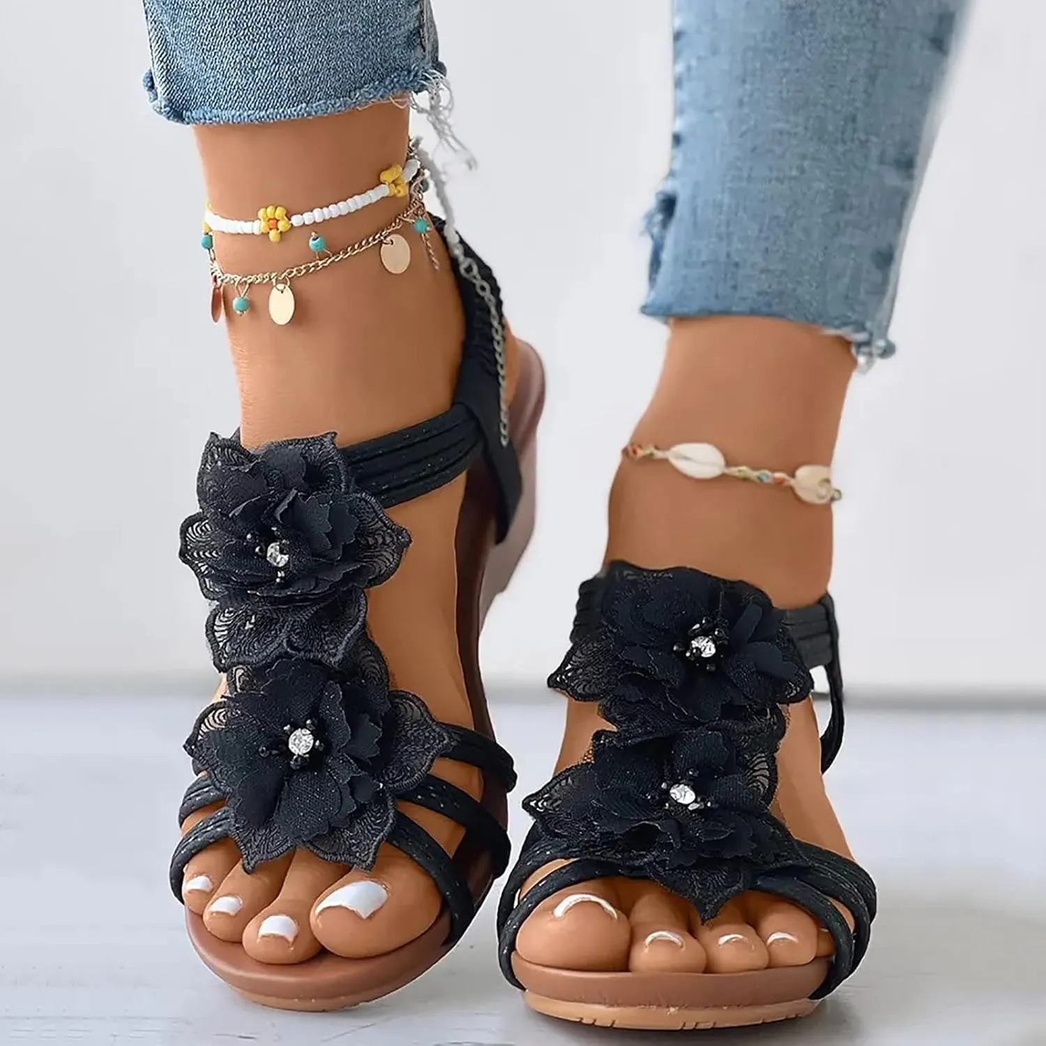 Platform Sandals Women Slip On Espadrille Wedges with Cork Sole and Adjustable Ankle Strap for Summer Casual Looks Orthopedic Sandal Beach Dressy Flip Flops for Wide Toe 2025 Spring