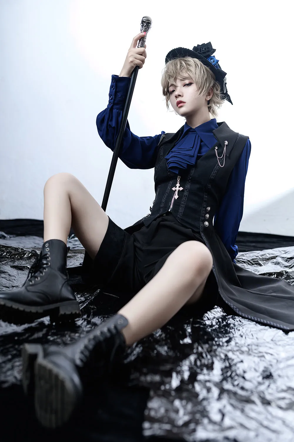 Princess Chronicles~Black and Blue~Retro Ouji Lolita Shirt
