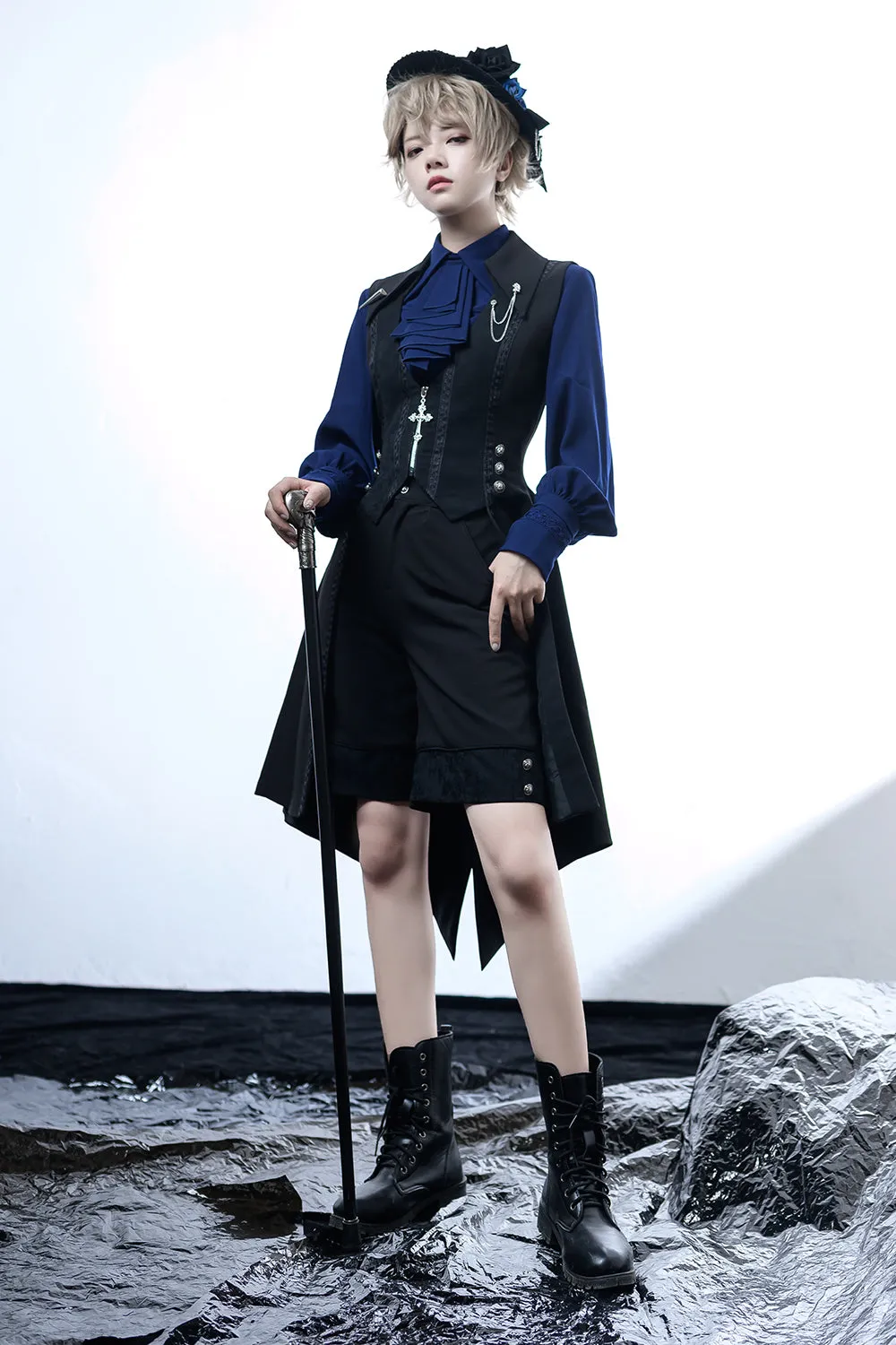 Princess Chronicles~Black and Blue~Retro Ouji Lolita Shirt
