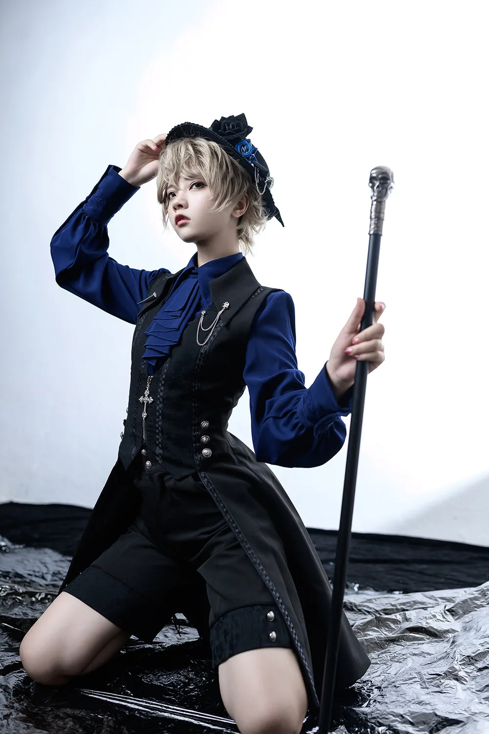 Princess Chronicles~Black and Blue~Retro Ouji Lolita Shirt