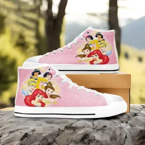 Princess Jasmine Alice Bambi Ariel Cinderella Aurora Jasmine Belle Shoes High Top Sneakers for Kids and Adults