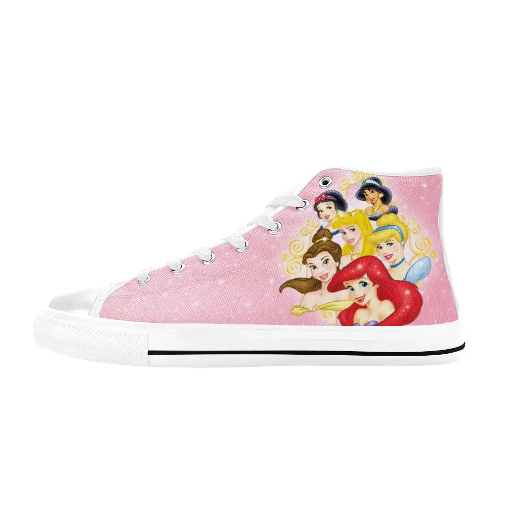 Princess Jasmine Alice Bambi Ariel Cinderella Aurora Jasmine Belle Shoes High Top Sneakers for Kids and Adults