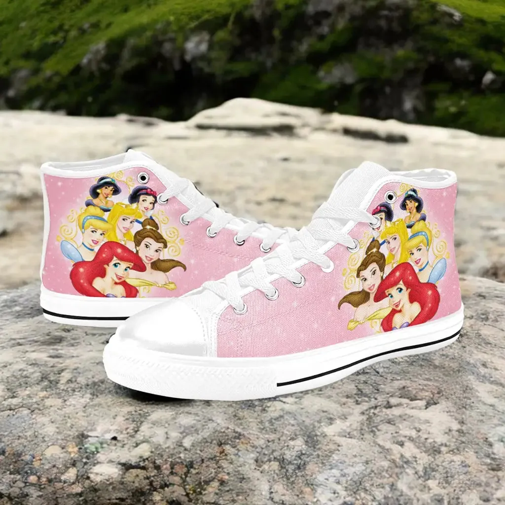Princess Jasmine Alice Bambi Ariel Cinderella Aurora Jasmine Belle Shoes High Top Sneakers for Kids and Adults