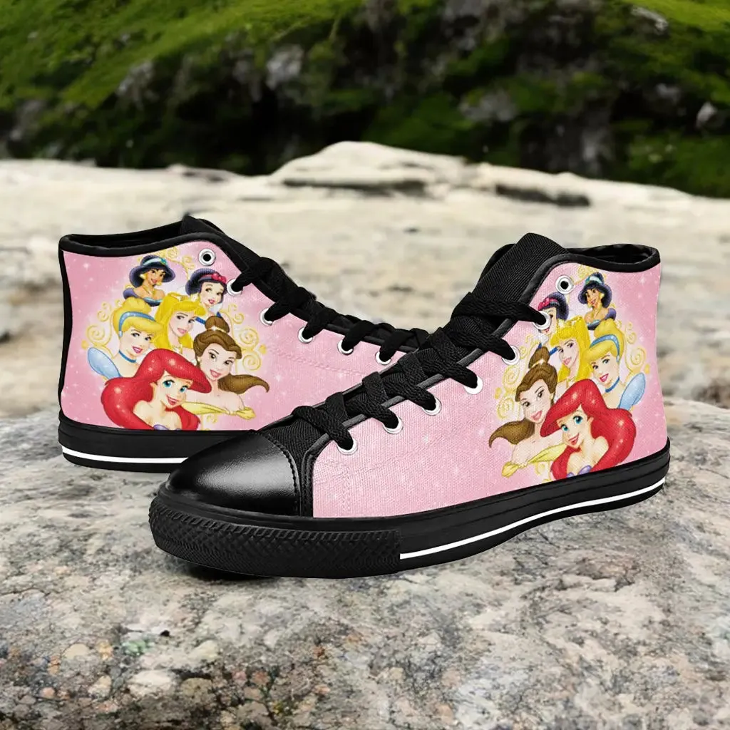 Princess Jasmine Alice Bambi Ariel Cinderella Aurora Jasmine Belle Shoes High Top Sneakers for Kids and Adults