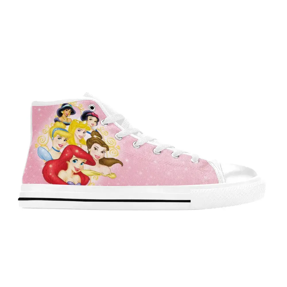 Princess Jasmine Alice Bambi Ariel Cinderella Aurora Jasmine Belle Shoes High Top Sneakers for Kids and Adults