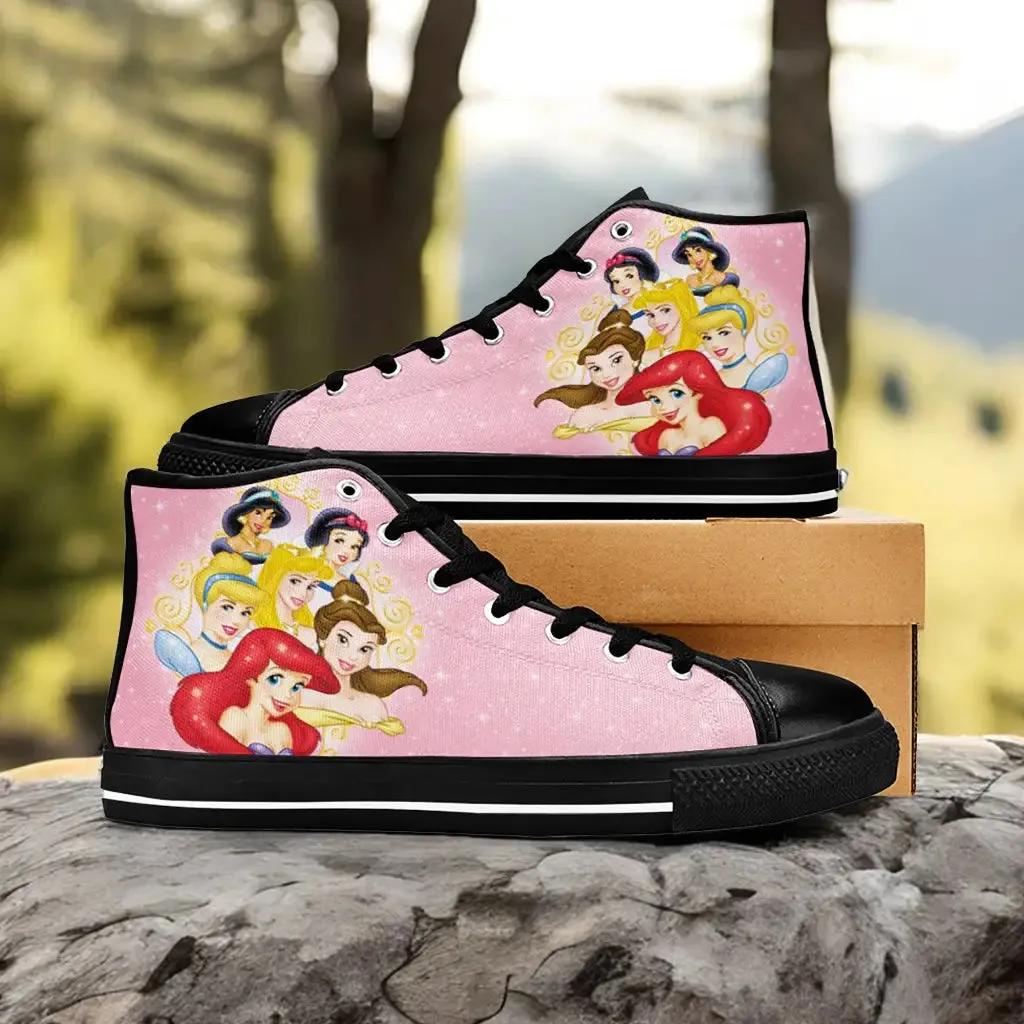 Princess Jasmine Alice Bambi Ariel Cinderella Aurora Jasmine Belle Shoes High Top Sneakers for Kids and Adults