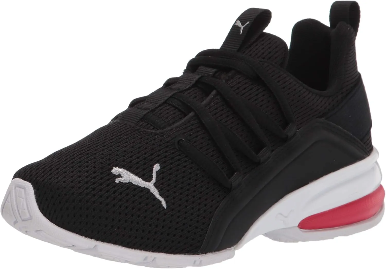 PUMA -Men's Axelion Mesh Sneaker Black Silver-High Risk Red, 10.5Little Kid