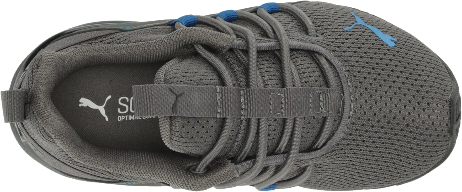 PUMA Unisex-Child Axelion Spirit Indoor Training Alternate Closure Sneaker, Castlerock Black-Victoria Blue, 2.5 US Little Kid