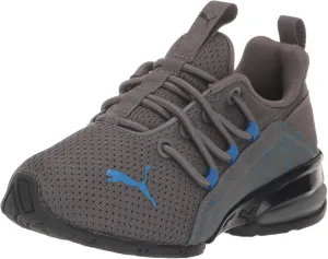 PUMA Unisex-Child Axelion Spirit Indoor Training Alternate Closure Sneaker, Castlerock Black-Victoria Blue, 2.5 US Little Kid