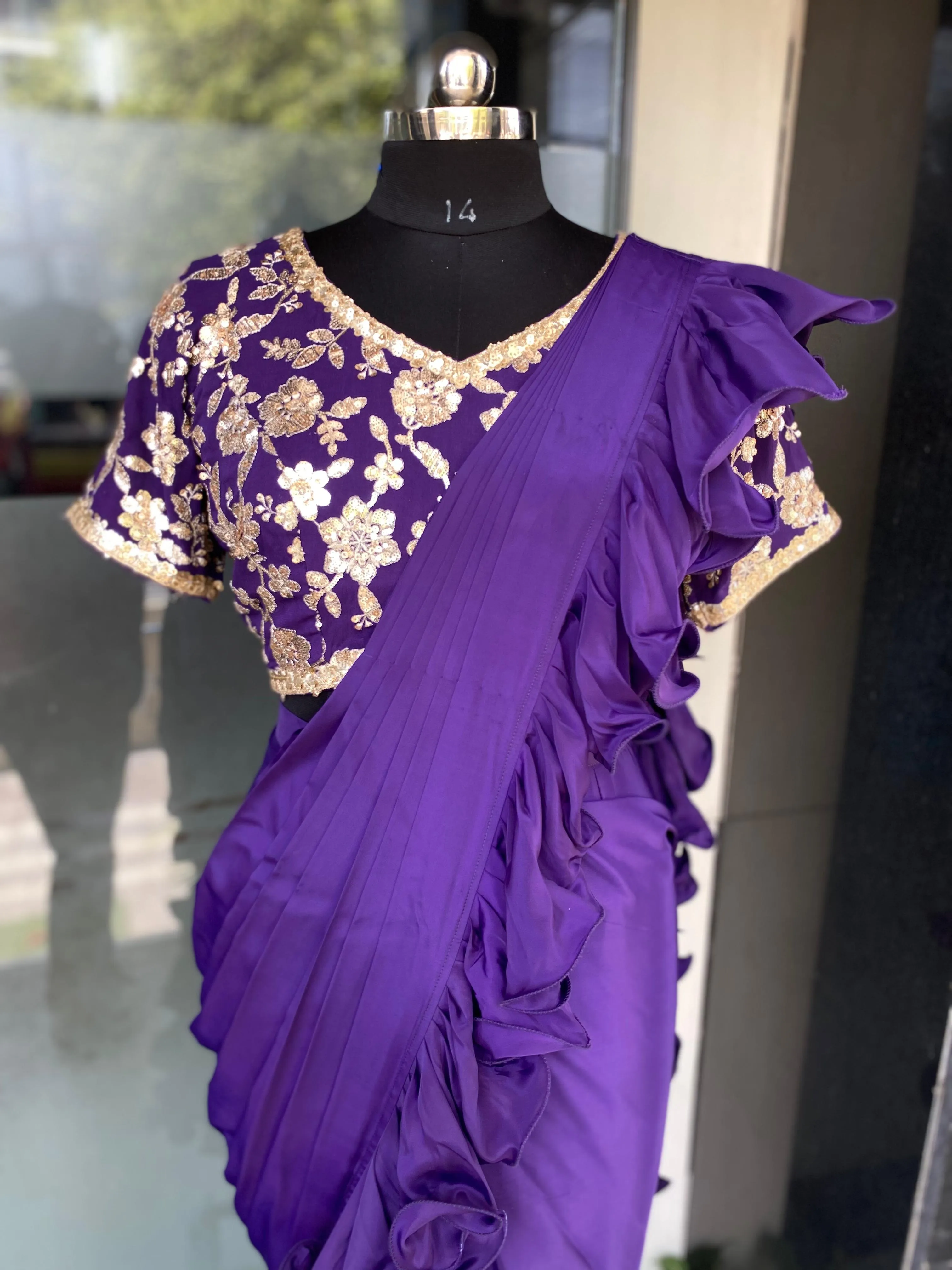 Purple Ruffle Saree