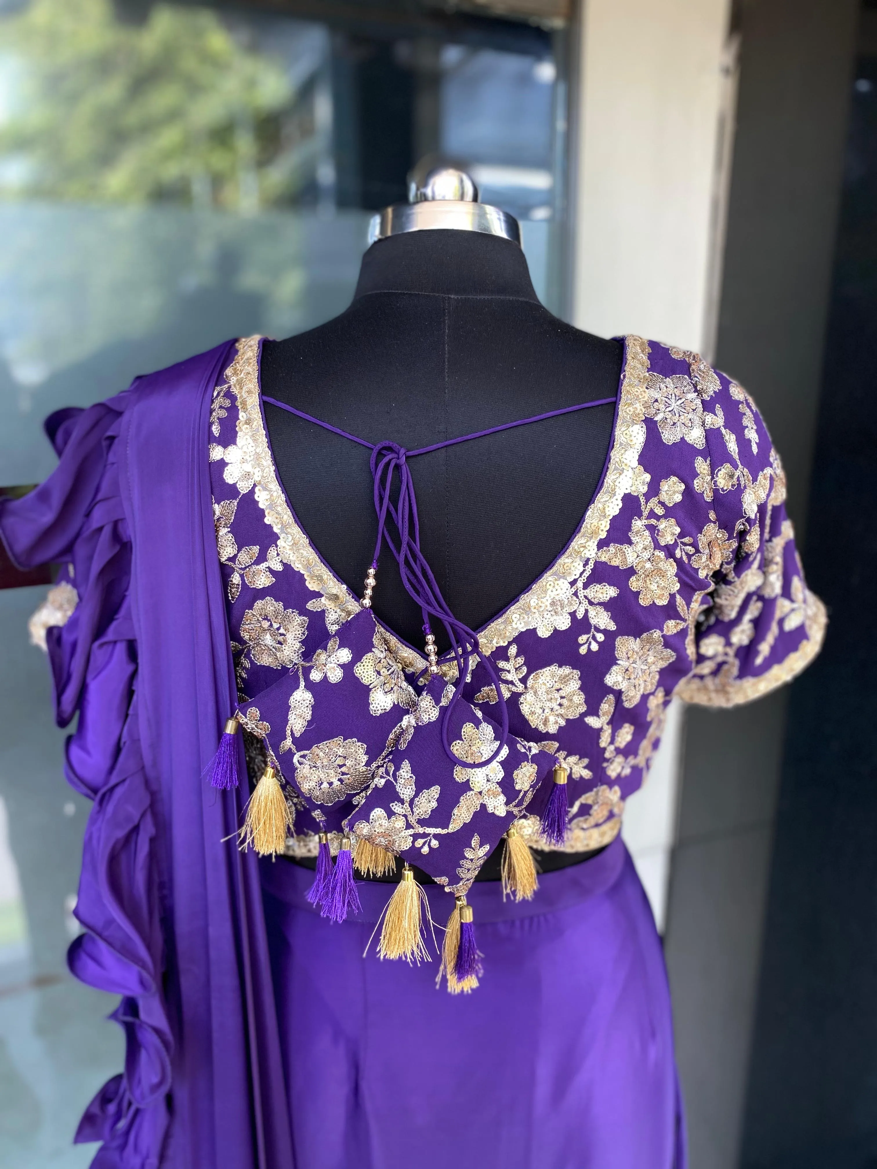 Purple Ruffle Saree