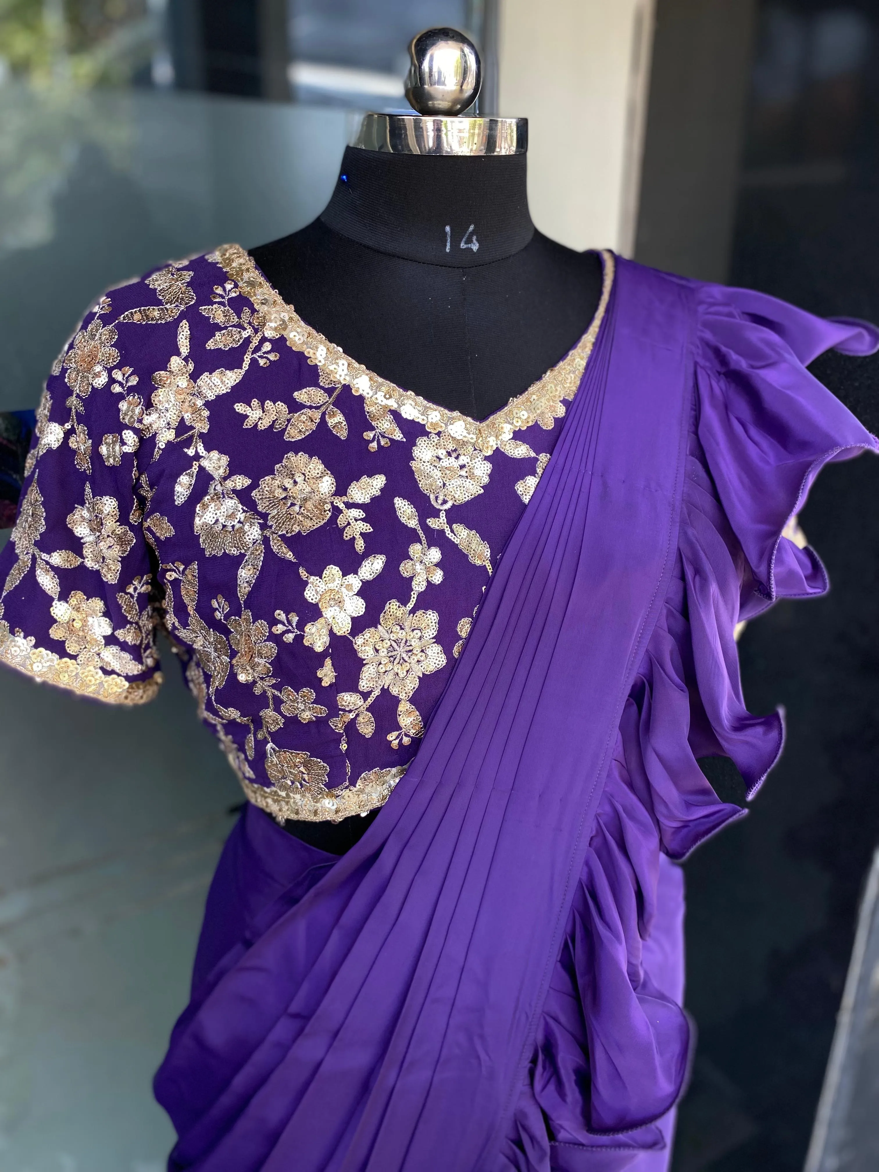 Purple Ruffle Saree