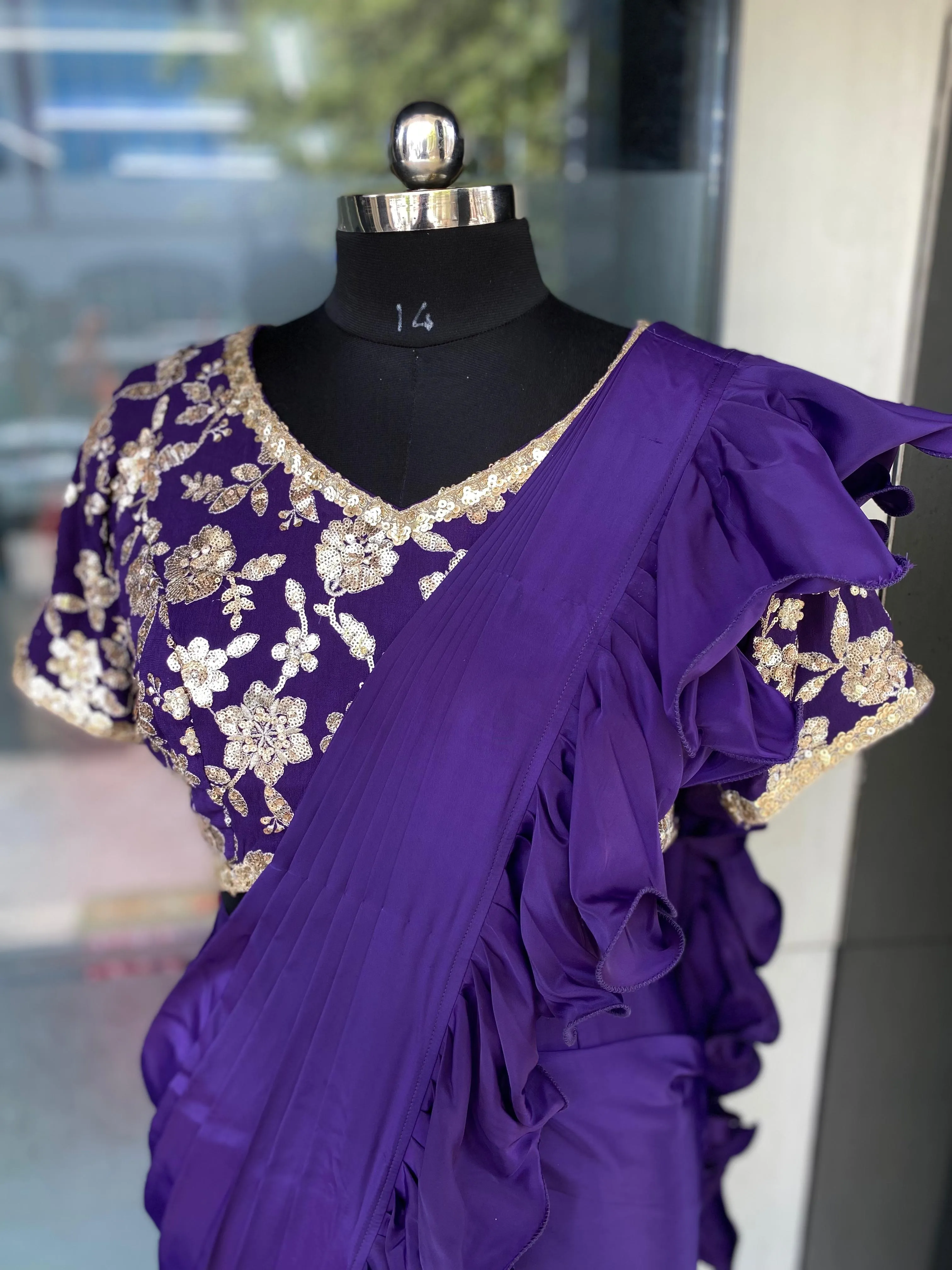 Purple Ruffle Saree