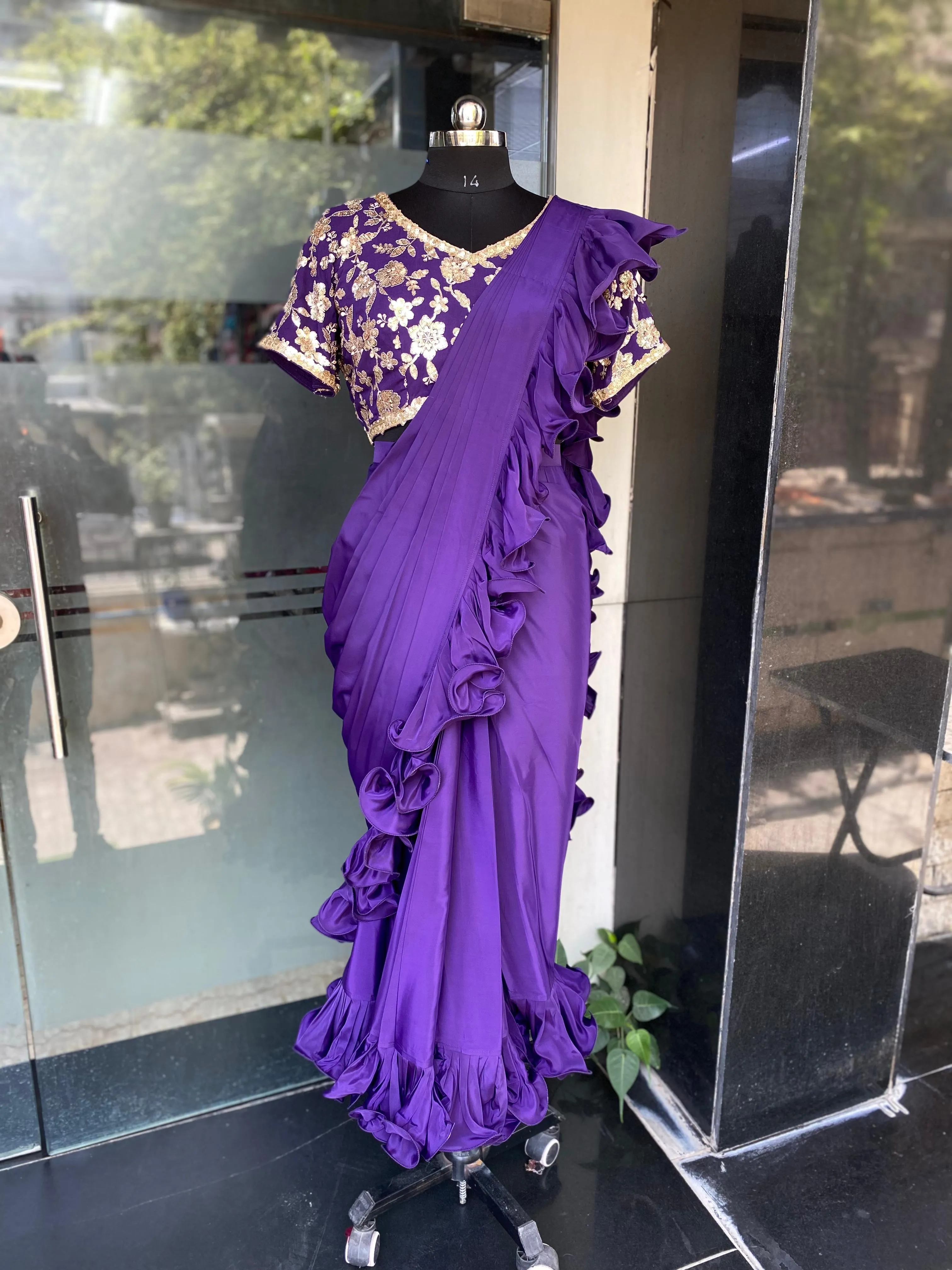 Purple Ruffle Saree