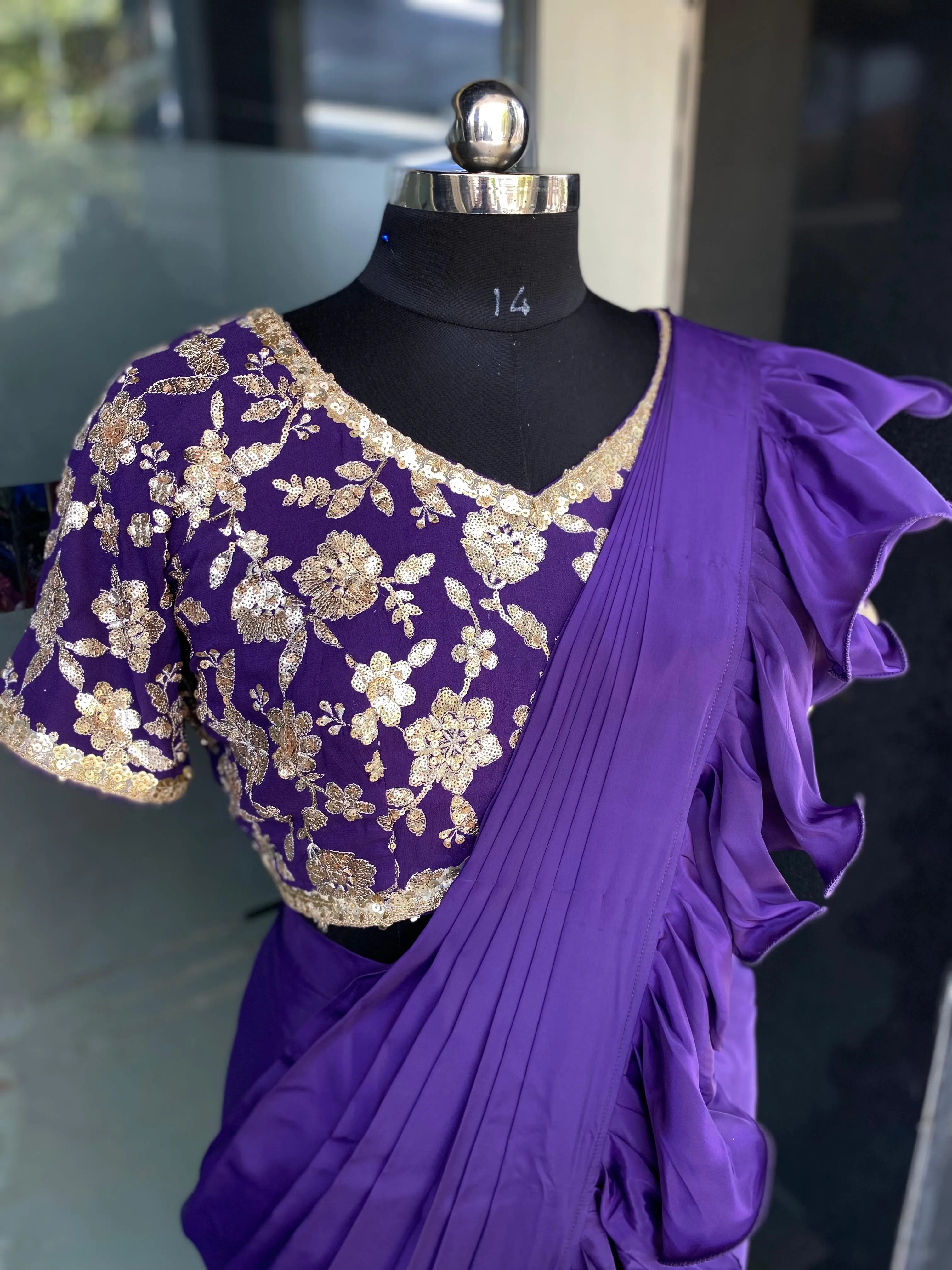 Purple Ruffle Saree