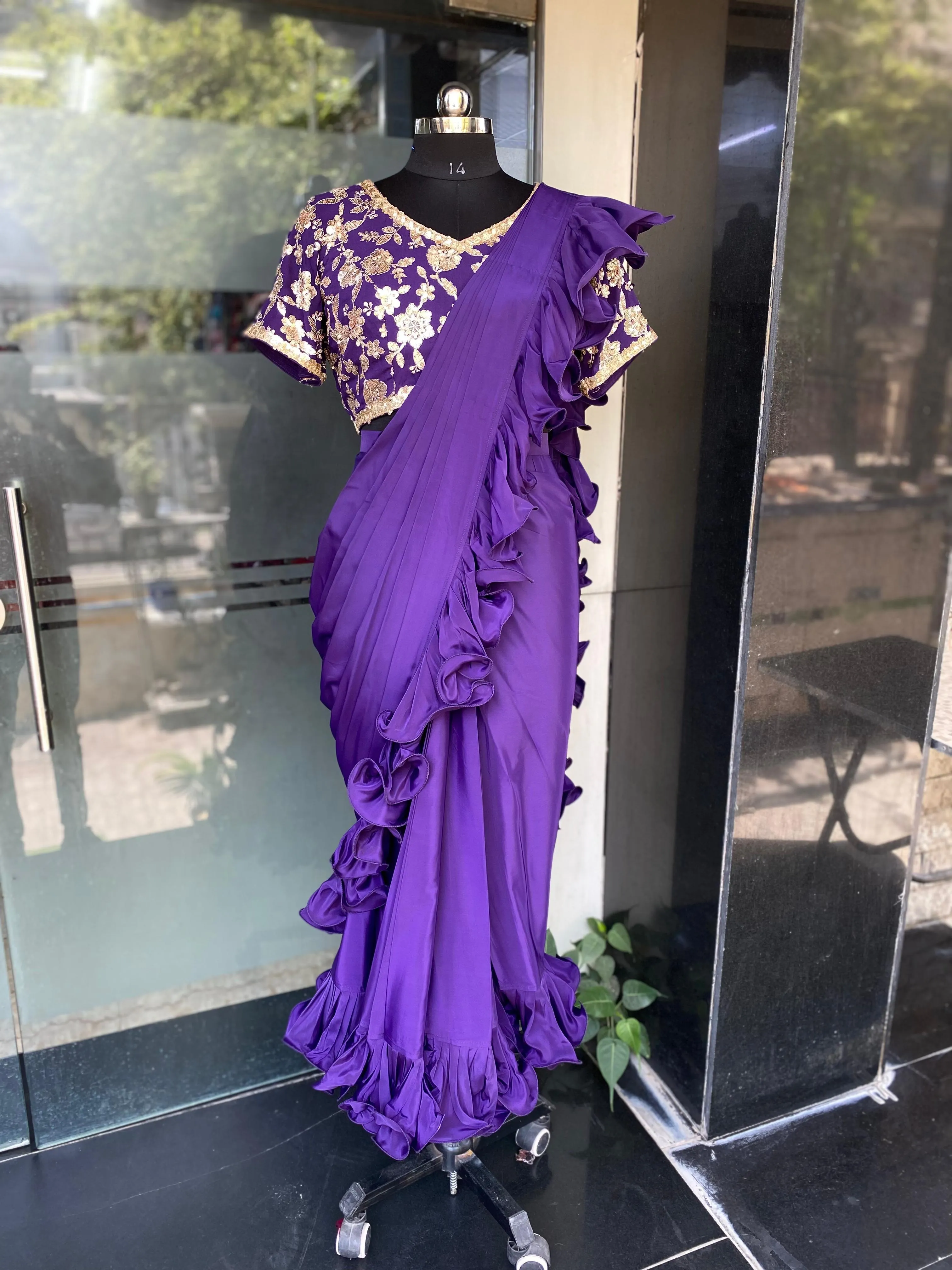 Purple Ruffle Saree