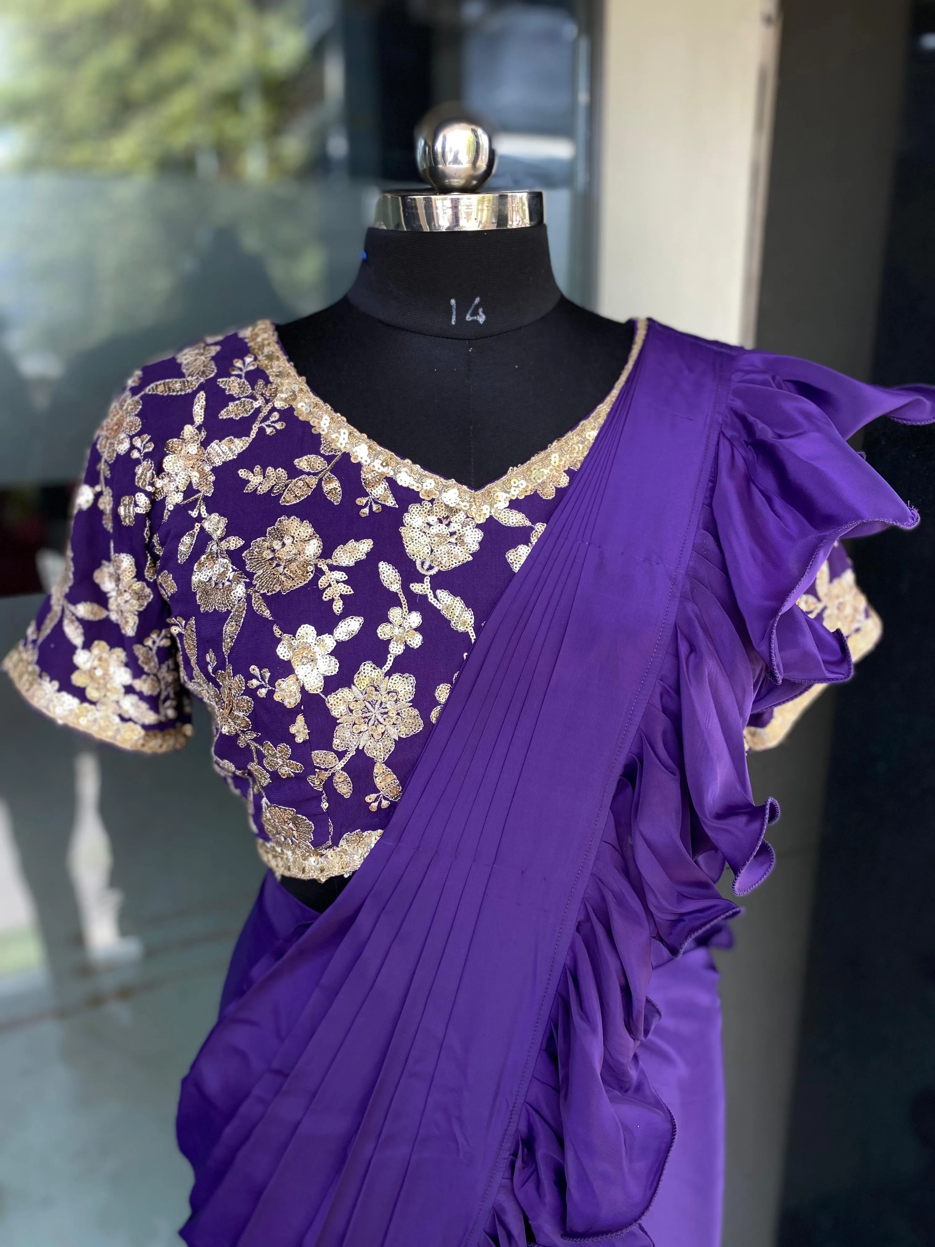 Purple Ruffle Saree