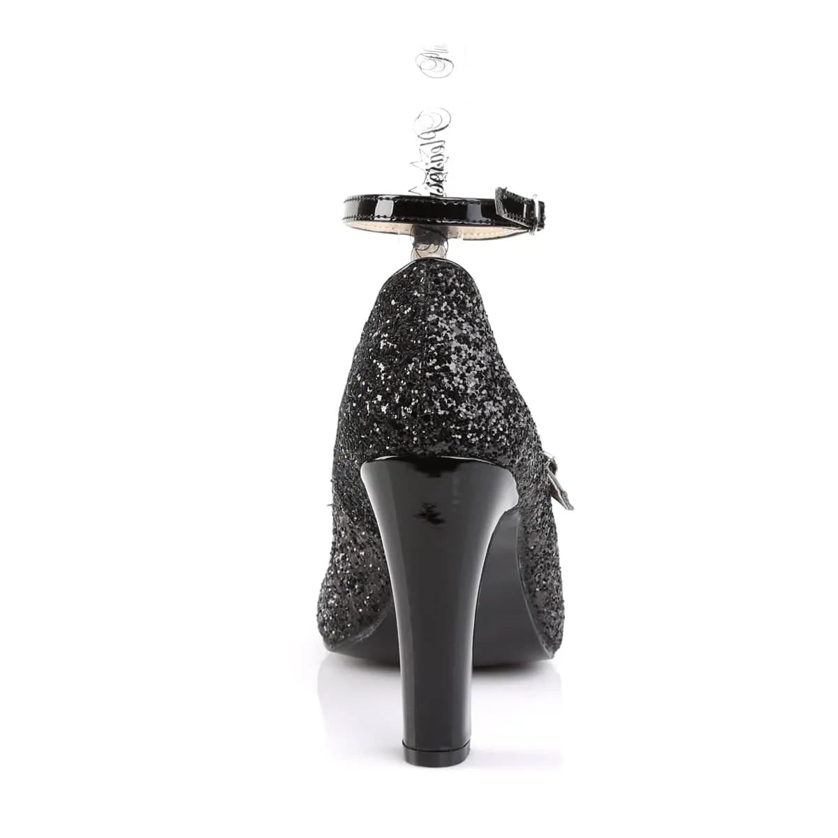QUEEN-01 Black Ankle T-Strap High Heel