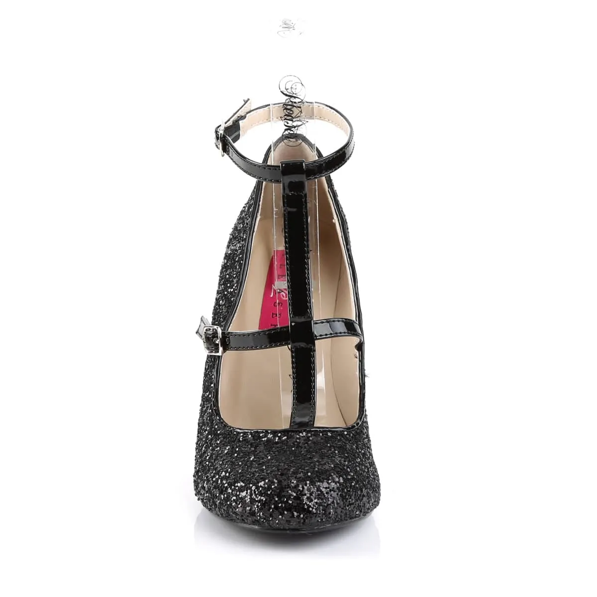 QUEEN-01 Black Ankle T-Strap High Heel