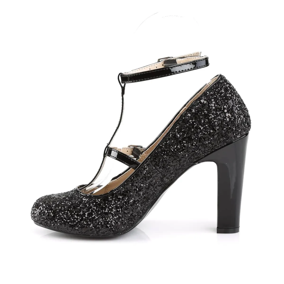 QUEEN-01 Black Ankle T-Strap High Heel