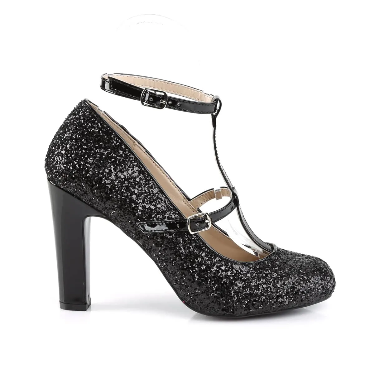 QUEEN-01 Black Ankle T-Strap High Heel