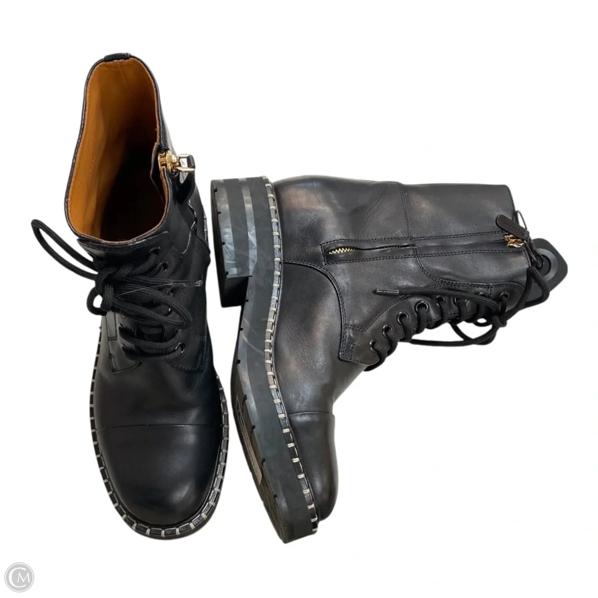 Boots Luxury Designer By Chloe In Black, Size: 6.5 School Style