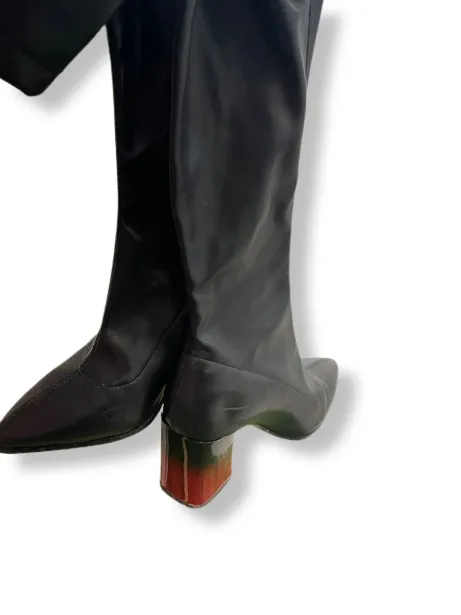 Rachels Closet Vintage y2k womens black high knee pointed toe leather boot
