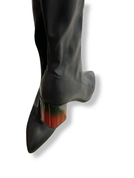 Rachels Closet Vintage y2k womens black high knee pointed toe leather boot