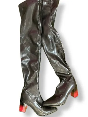 Rachels Closet Vintage y2k womens black high knee pointed toe leather boot