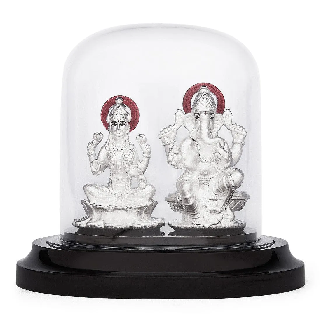 Radiant Harmony Rhodium-Plated 999 Silver Ganesh & Lakshmi Ji Idol