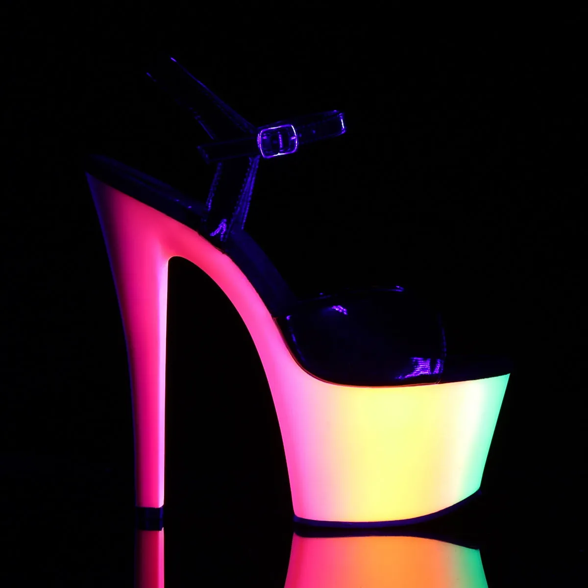 RAINBOW-309UV Pleaser Black Patent/Neon Multi Sexy Platform Shoes (Pole Dancing Heels)