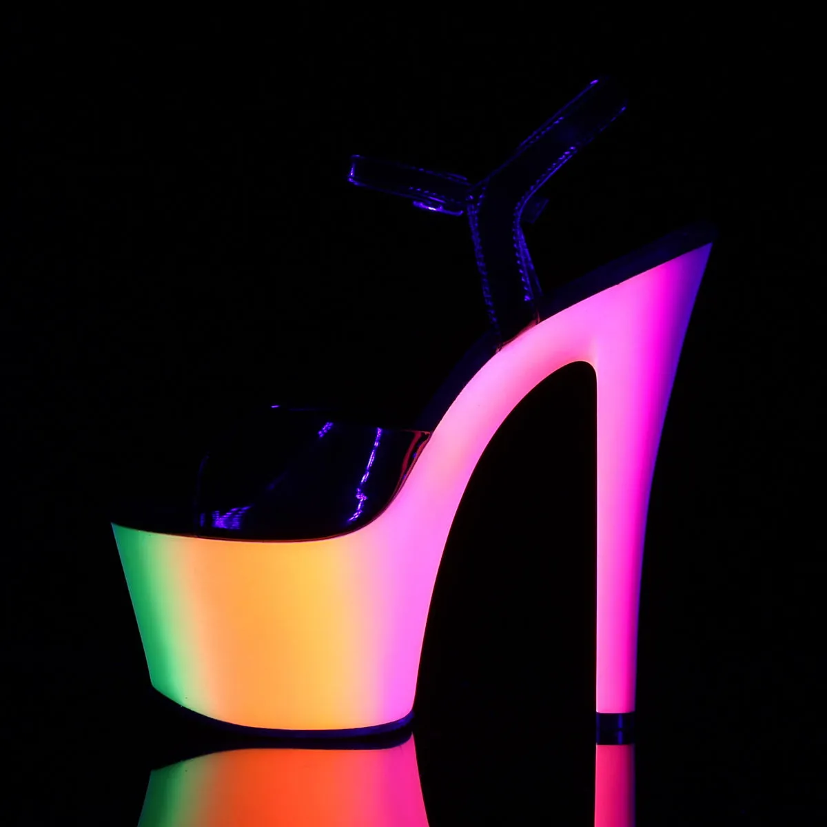 RAINBOW-309UV Pleaser Black Patent/Neon Multi Sexy Platform Shoes (Pole Dancing Heels)