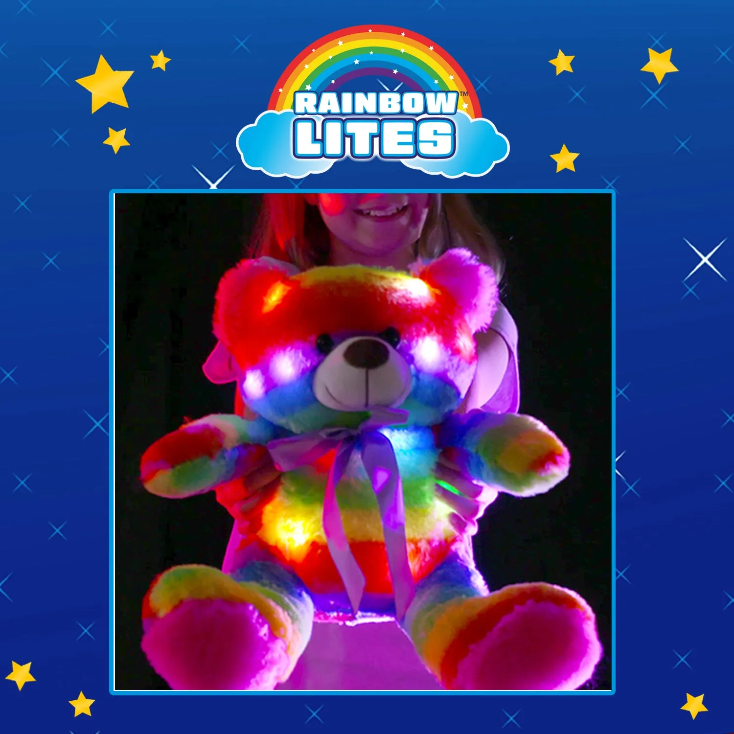 Rainbow Lites Teddy Bear Glow Plush LED Night Light Up Stuffed Animal (16 inch)