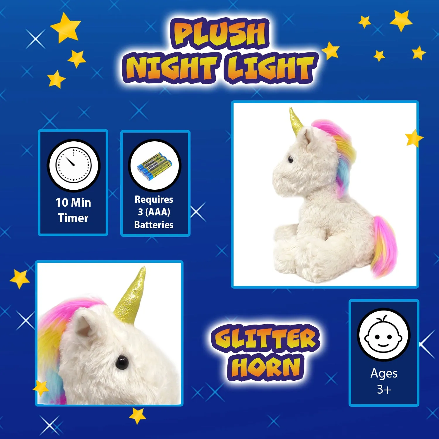 Rainbow Lites Unicorn Glow Plush LED Night Light Up Stuffed Animal 2 Pack Set