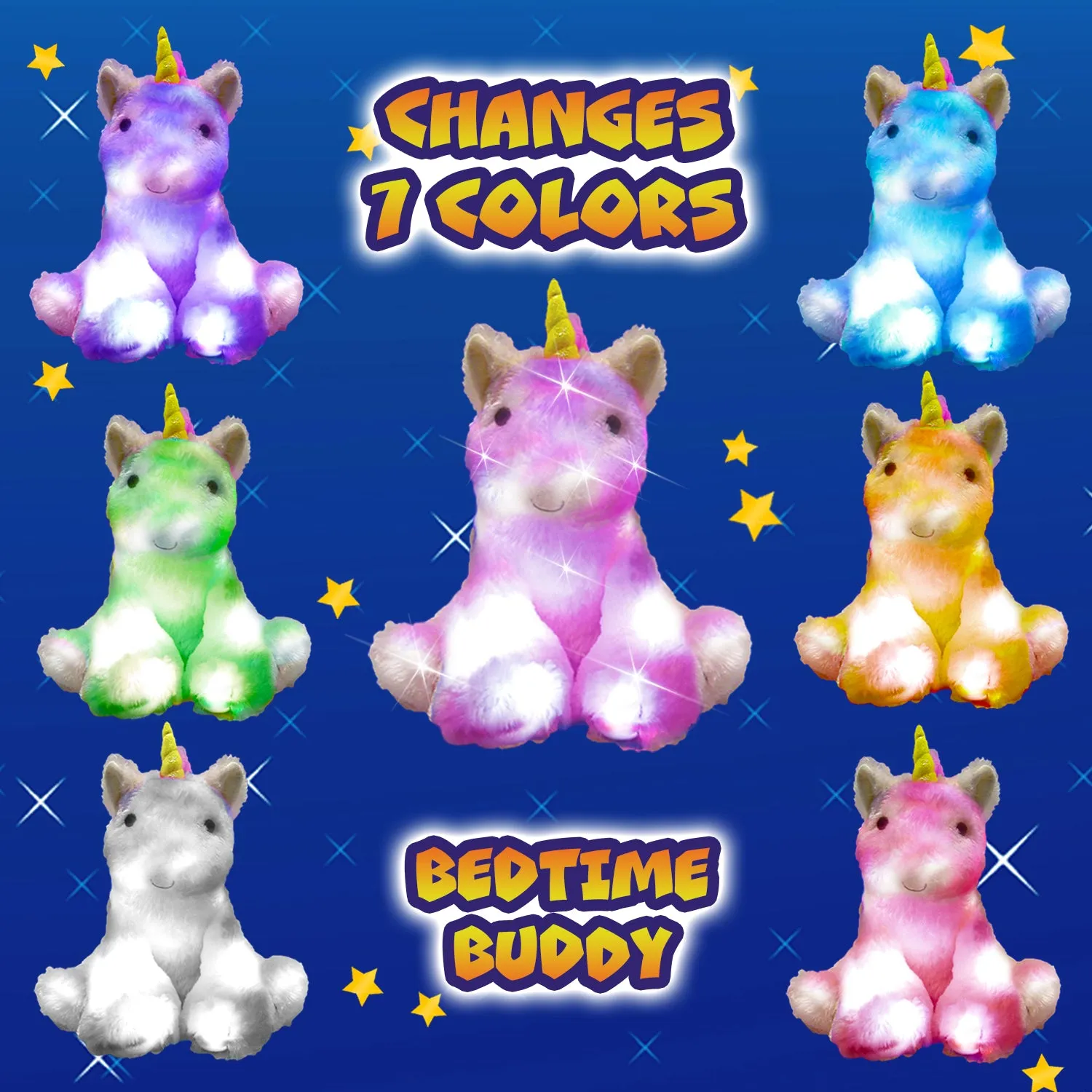 Rainbow Lites Unicorn Glow Plush LED Night Light Up Stuffed Animal 2 Pack Set