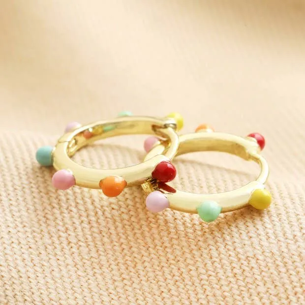 Rainbow Pom Pom Gold Huggie Hoops