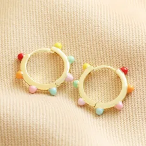 Rainbow Pom Pom Gold Huggie Hoops