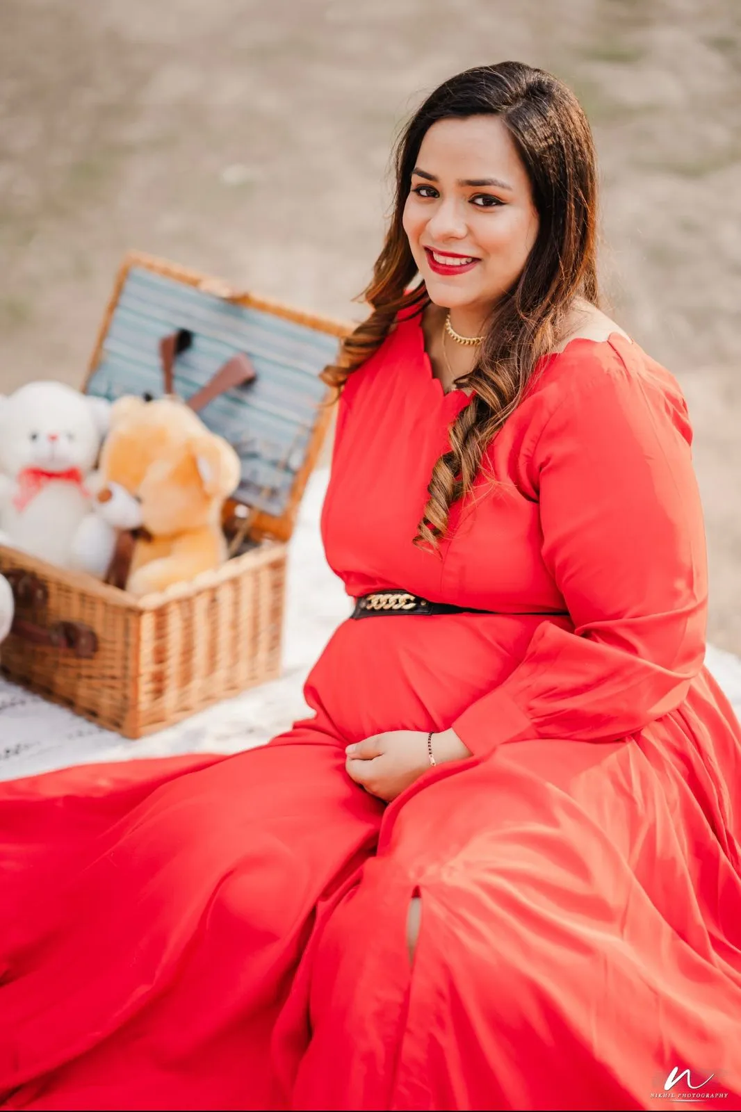 Red Crepe Maternity Gown