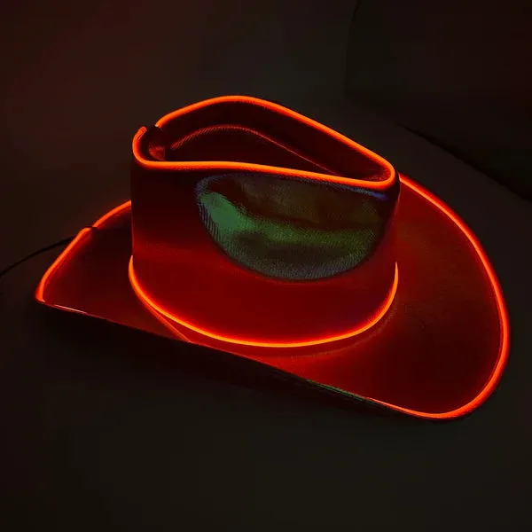 Red EL WIRE Light Up Iridescent Space Cowboy Hat - Pack of 18 Hats