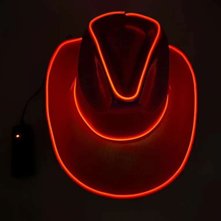 Red EL WIRE Light Up Iridescent Space Cowboy Hat - Pack of 18 Hats