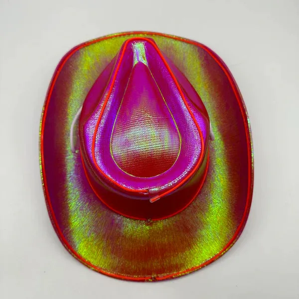 Red EL WIRE Light Up Iridescent Space Cowboy Hat - Pack of 18 Hats