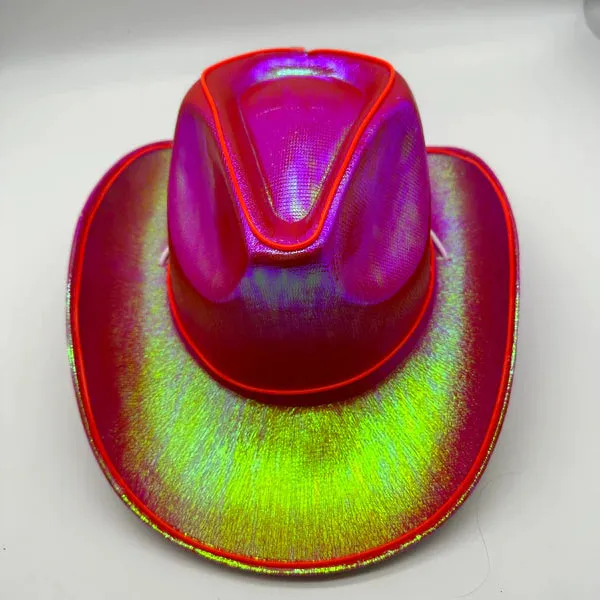 Red EL WIRE Light Up Iridescent Space Cowboy Hat - Pack of 18 Hats
