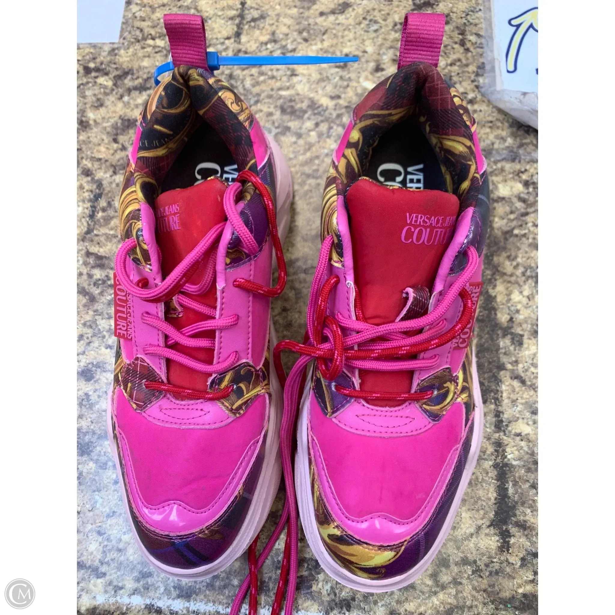 Light Run Shoes Luxury Designer By Versace In Pink & Yellow, Size: 6.5