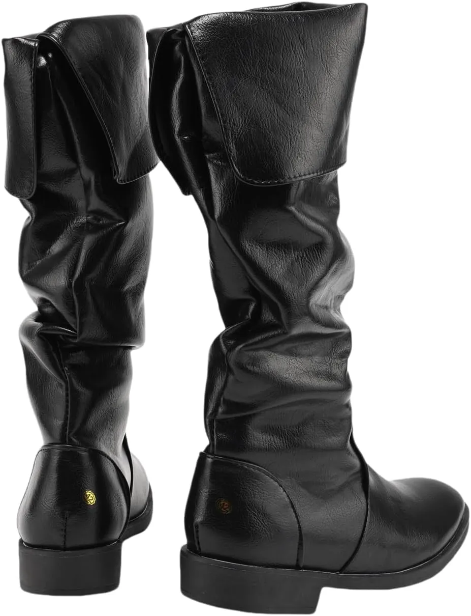 Renaissance Medieval Pirate Boots Mens Western Knight Boots Flat Jazz Pull On Mid Calf Gothic Cosplay Shoes