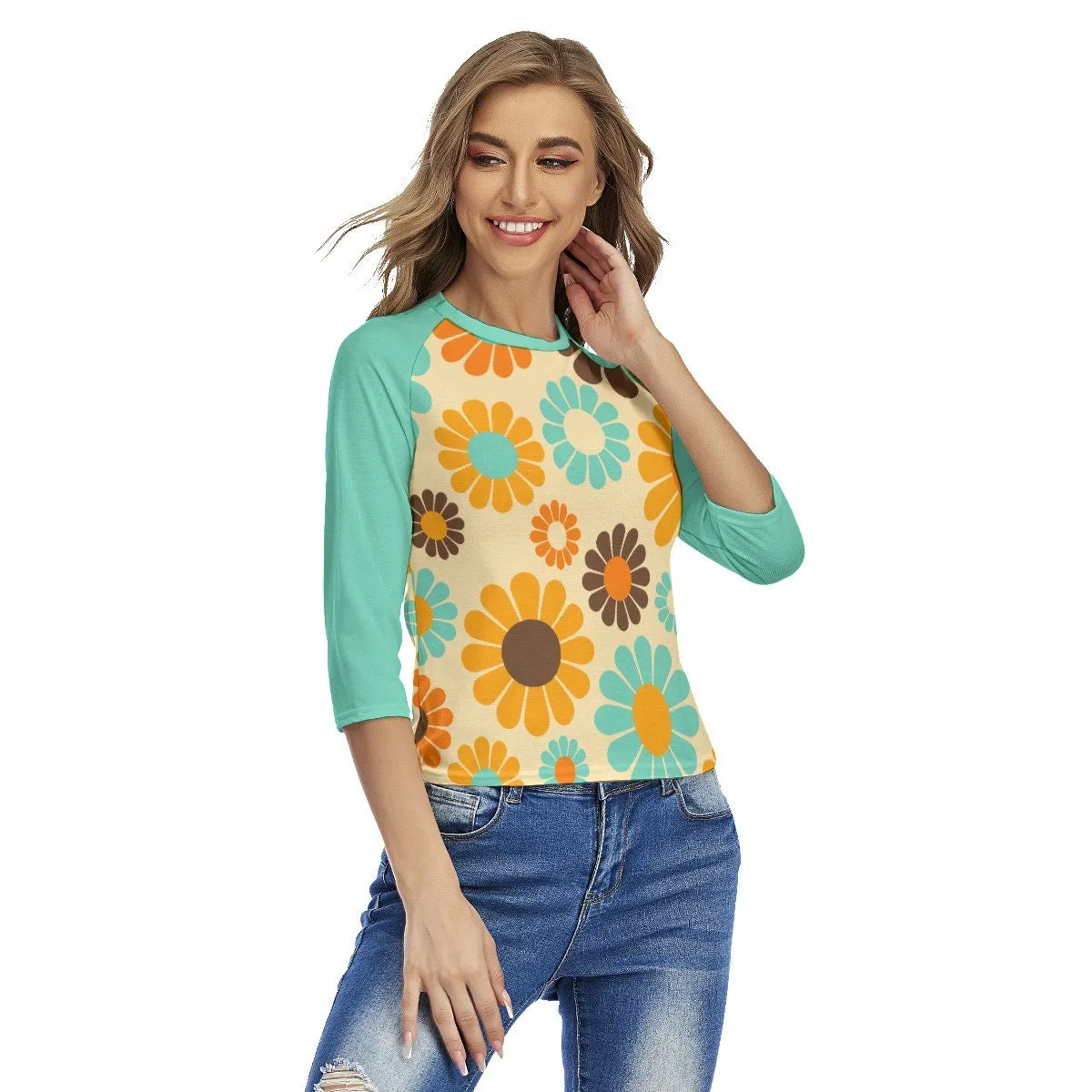 Retro Raglan Shirt, Raglan Tee, Raglan Shirt , Turquoise Raglan Shirt Women, Mod 60s,70s Hippie Shirt,60s 70s inspired Shirt, Baseball Shirt