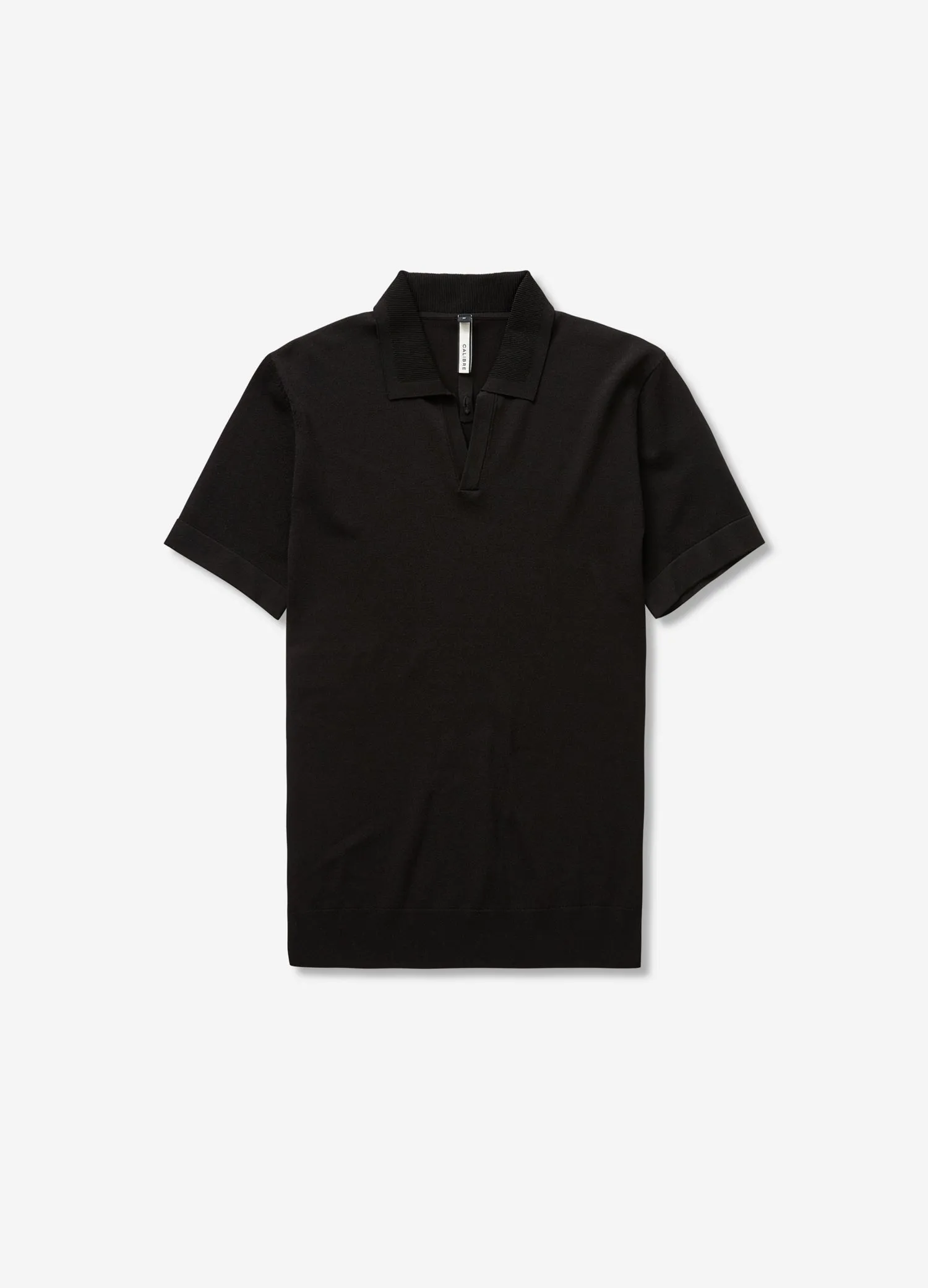 Rib Collar Tech Knit Polo Black