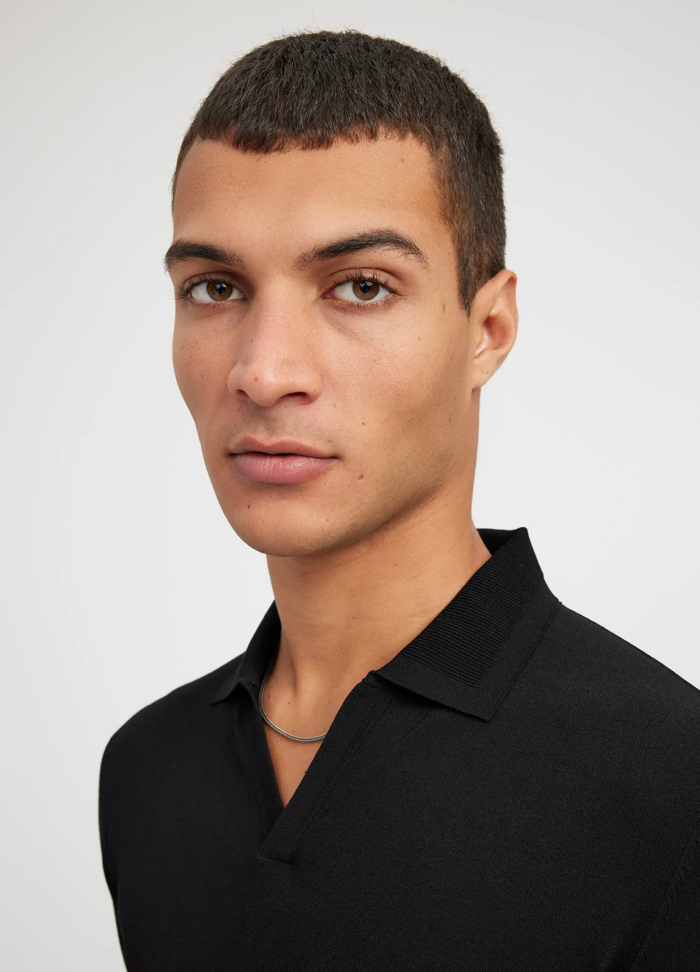 Rib Collar Tech Knit Polo Black