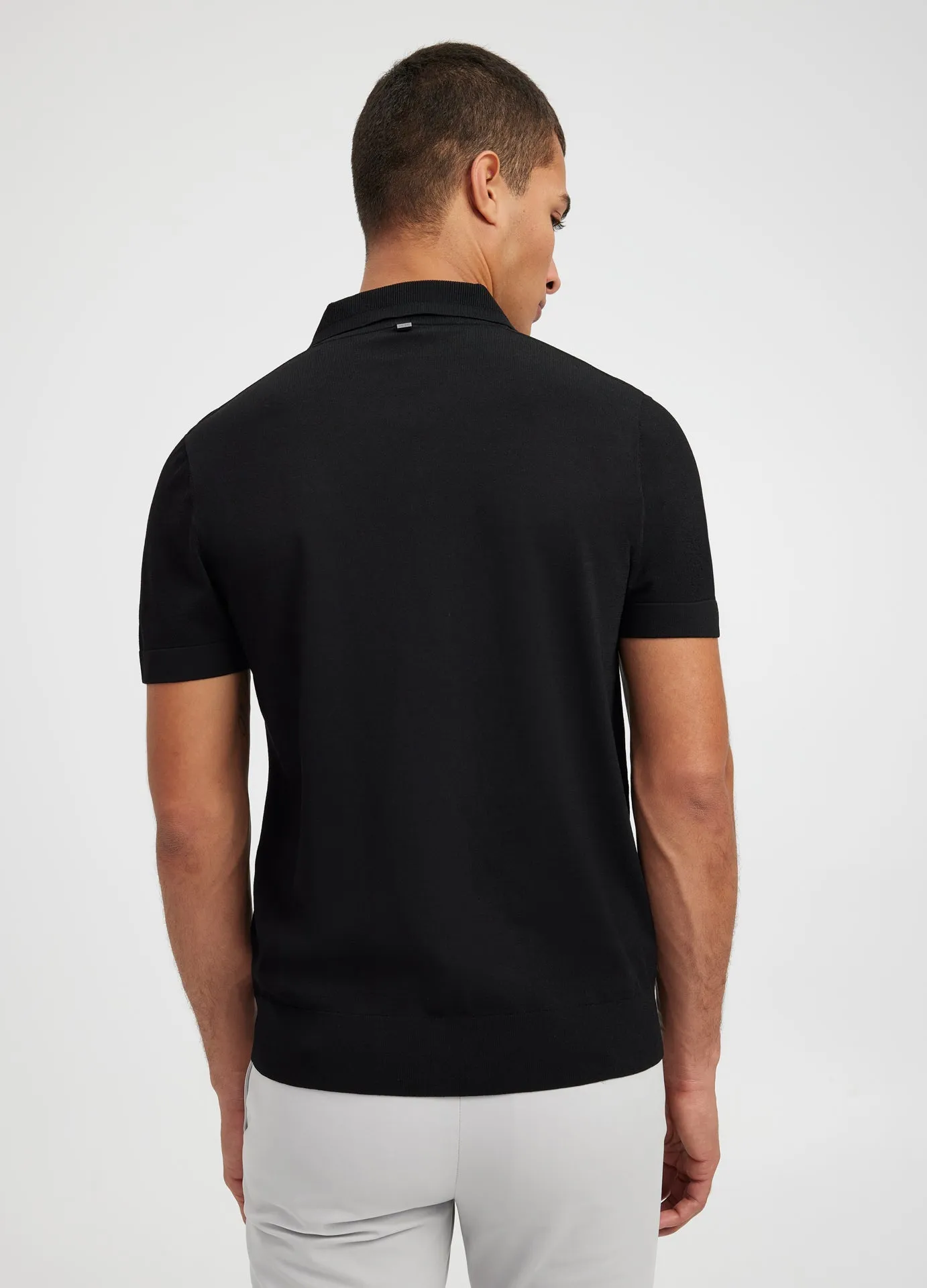 Rib Collar Tech Knit Polo Black