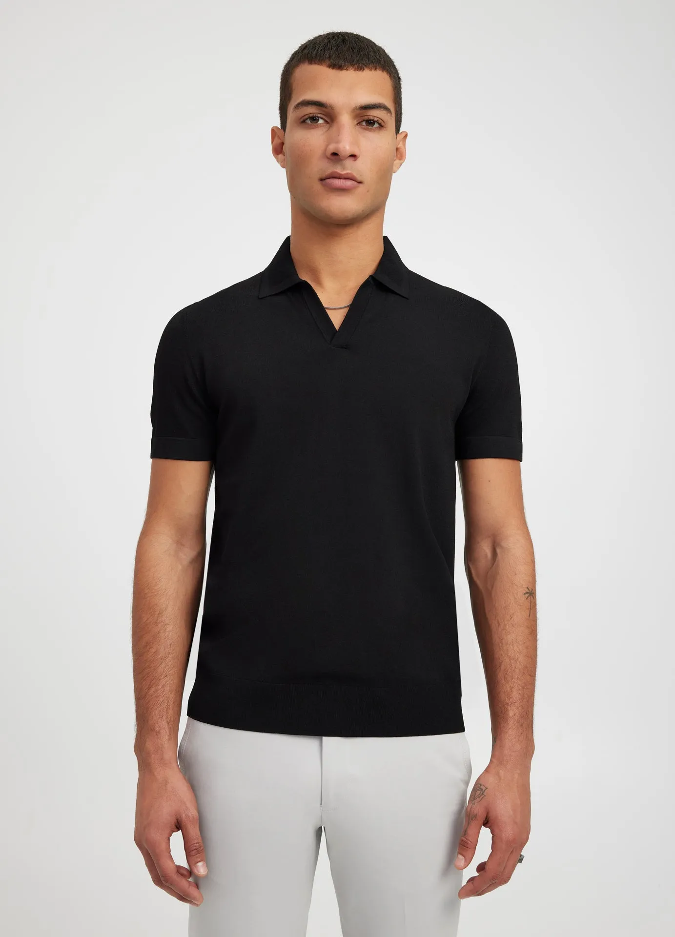Rib Collar Tech Knit Polo Black