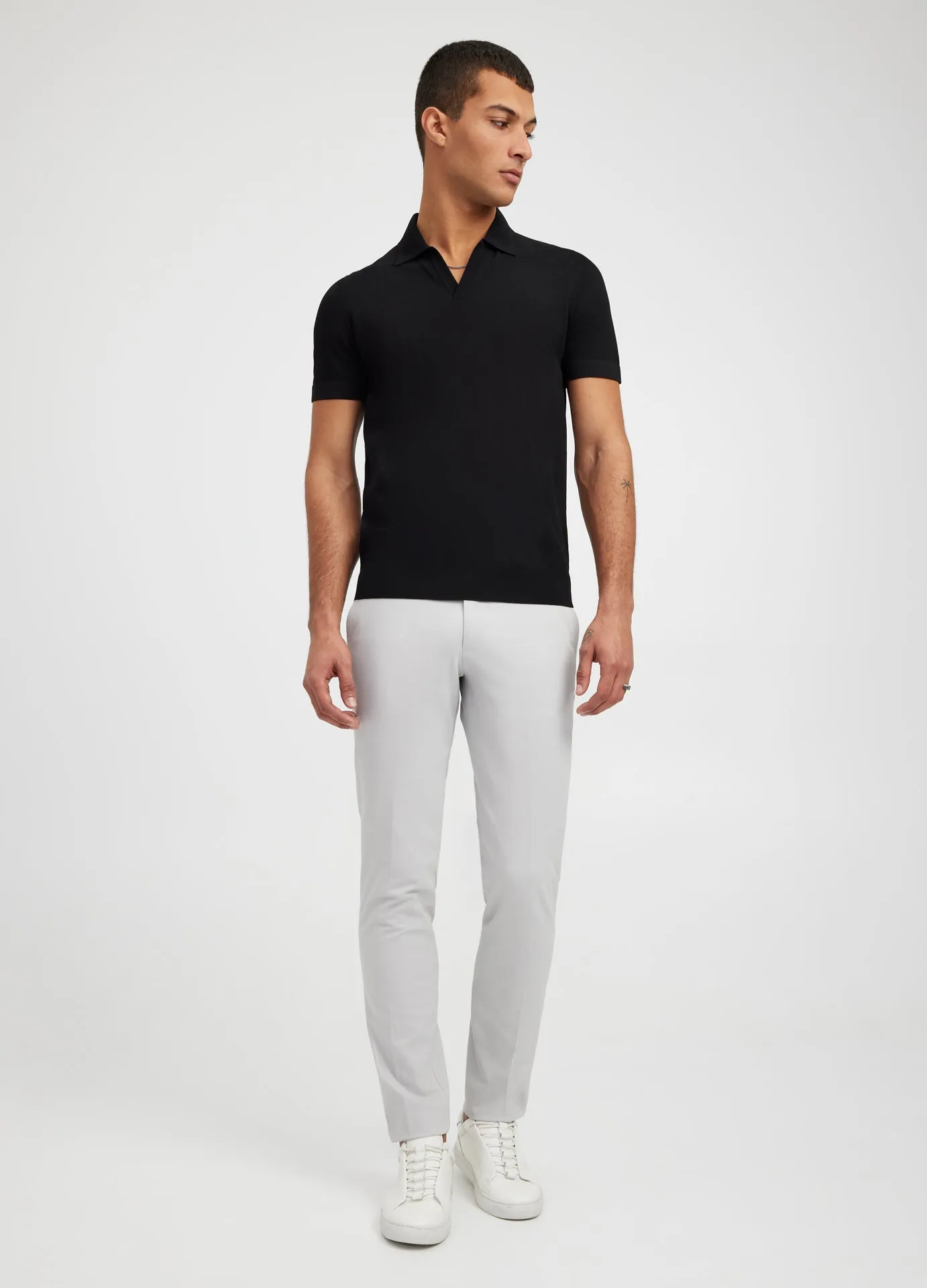 Rib Collar Tech Knit Polo Black